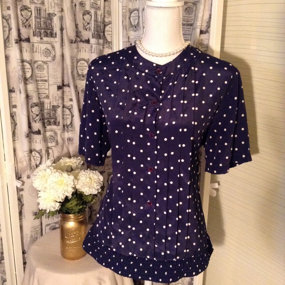 Alfred Dunner Polka Dot Navy Blue Blouse